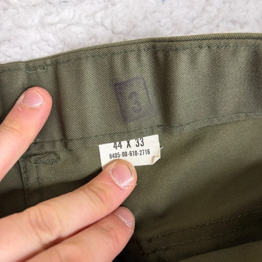 Vintage 60s OG 507 Baker Pants Olive Green Fatigue Trousers Talon Zip 44 40x26)